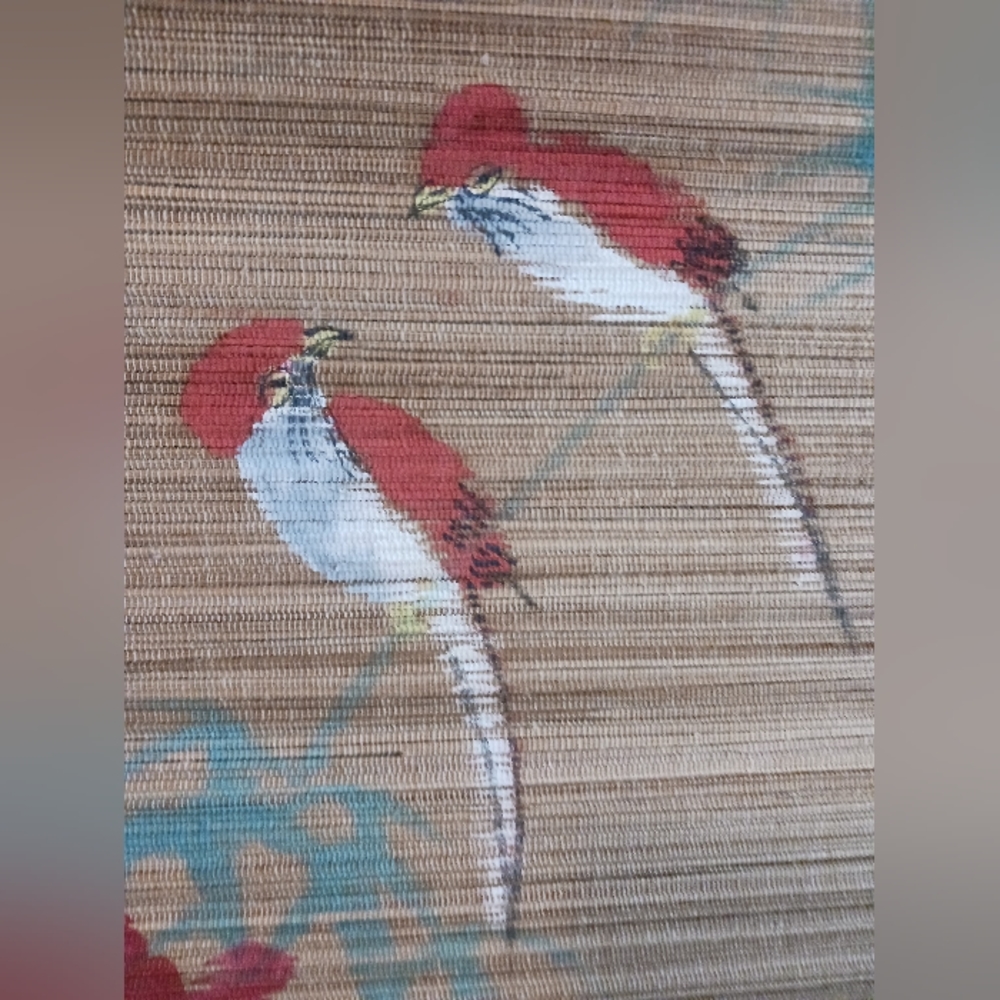 Vintage Japanese Bamboo Scroll Art/1950’s Floral Art/Japanese